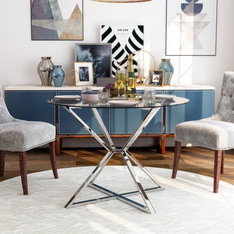 Furniture of America Grazi Contemporary 41-inch Glass Top Dining Table - Chrome