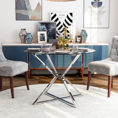 Furniture of America Grazi Contemporary 41-inch Glass Top Dining Table