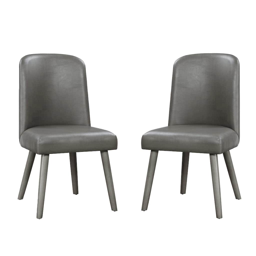 Set of 2 PU Side Chairs with Padded Seat and Back, Gray and Gray Oak