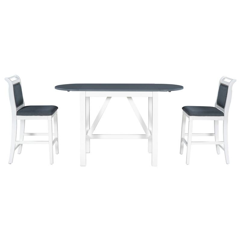 3-Piece Wood Counter Height Drop Leaf Dining Table Set with 2 Upholstered Dining Chairs for Small Place