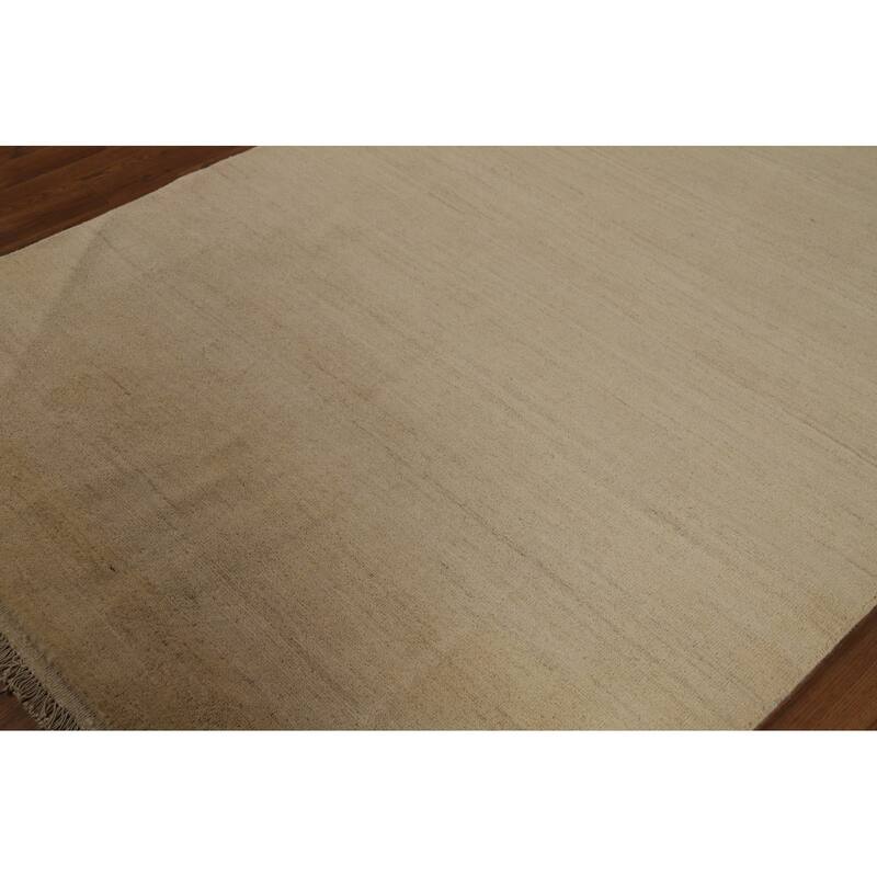 Solid Modern Gabbeh Oriental Area Rug Handmade Yellow Wool Carpet - 4'10" x 6'5"