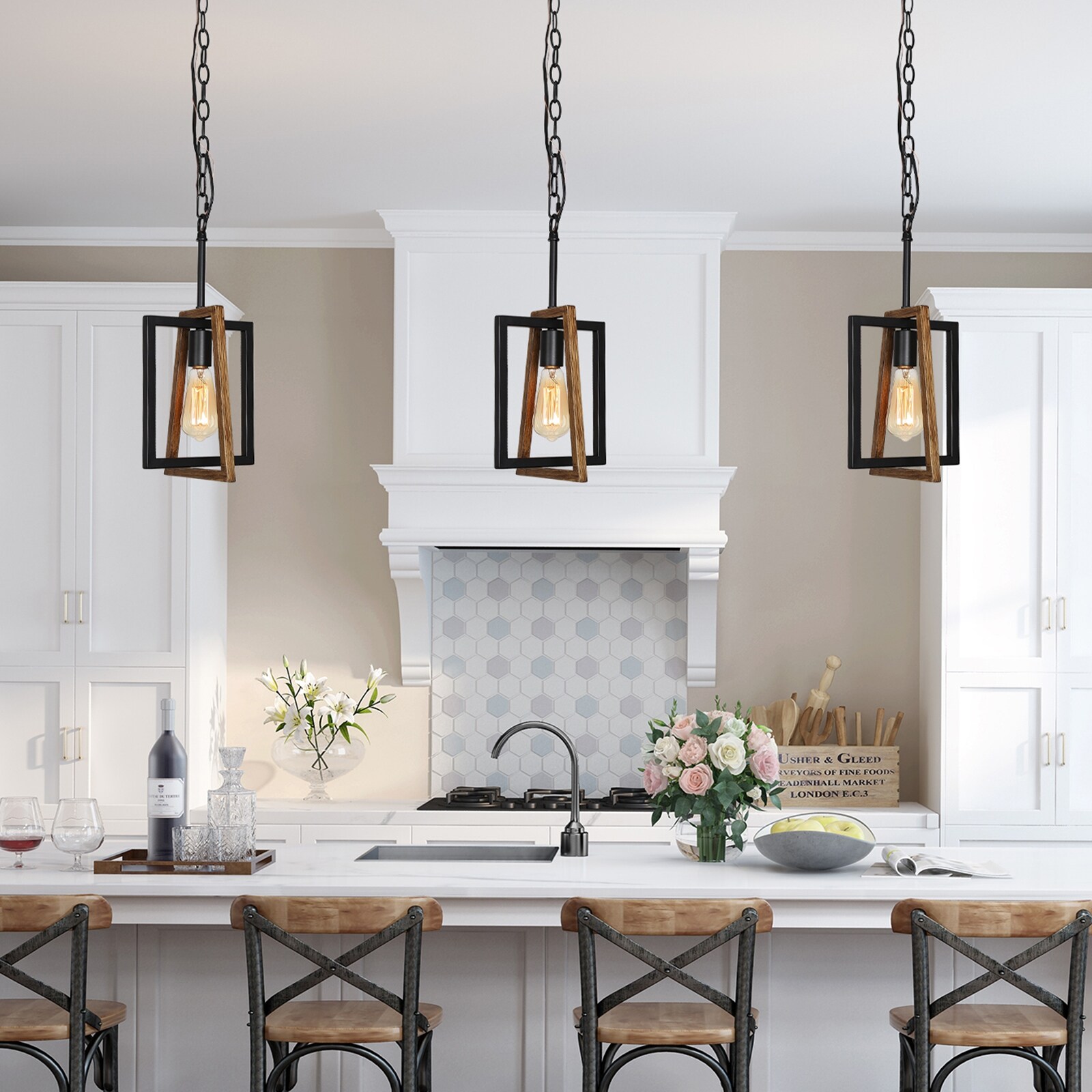 Modern Farmhouse 1 Light Wood Grain Pendant Lights Kitchen Island Lighting 8 L x 8 W x 10 H Bed Bath Beyond 34840940
