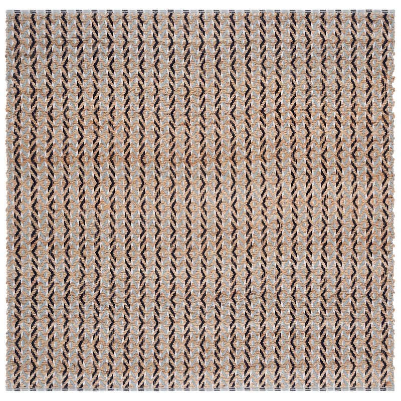SAFAVIEH Handmade Natural Fiber Emel Farmhouse Jute Rug - Natural/Turquoise - 6'6" Square