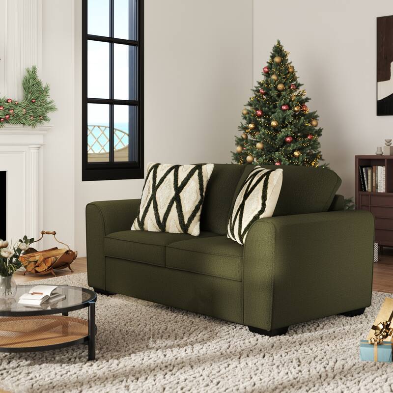 Roundhill Furniture Marvella Living Room Loveseat with Mosswood Chenille Upholstery and Textured Accent Pillows - N/A