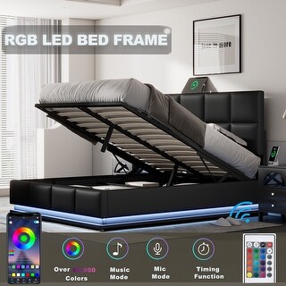 Full Size Platform Bed with LED Lights and Storage