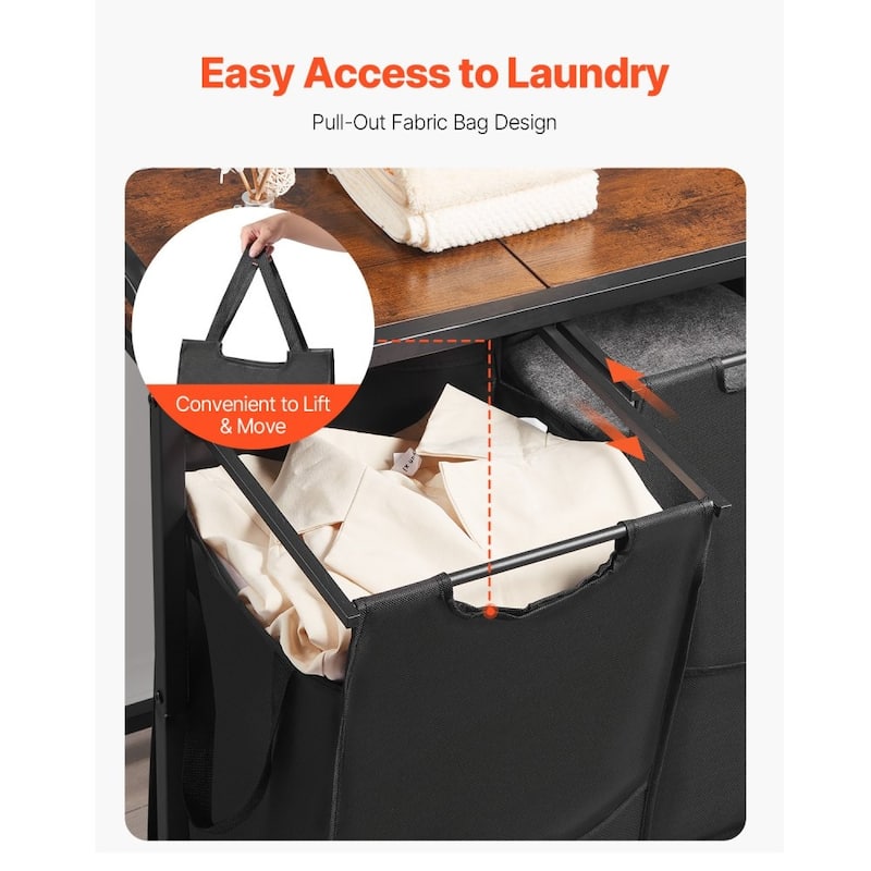 4-Compartment Laundry Hamper with Waterproof Fabric Bags and Carbon Steel Frame 48.68 Gal Capacity - 51.65 x 12.99 x 27.95 in