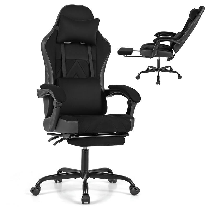 Gymax Gaming Chair w/Headrest Lumbar Support Linkage Armrests - Ergonomic - Assembly Required - Metal - overstock.com/bedbathandbeyond.com - Black