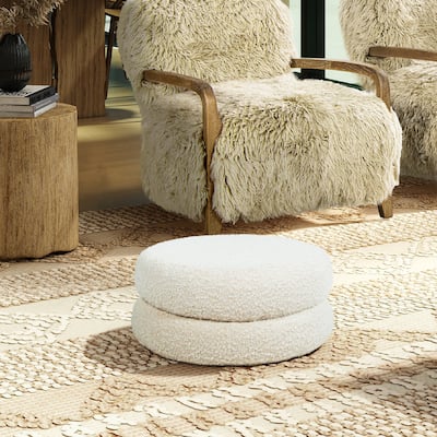 18.5" Floor Cushion Footrest Upholstered Ottoman, Ivory White Boucle