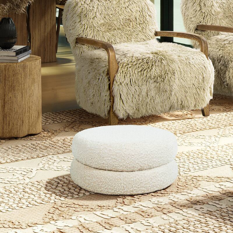 Homary Boucle Faux Sherpa 18.5" Floor Cushion Footrest Ottoman - Ivory White Boucle