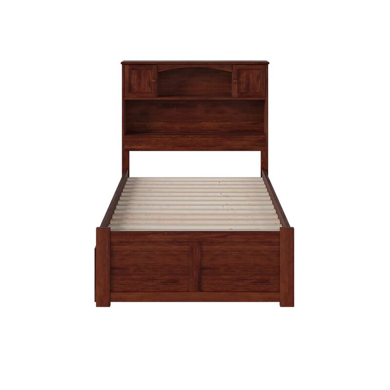AFI Newport Twin Size Platform Bed with Footboard & Storage Drawers in Walnut