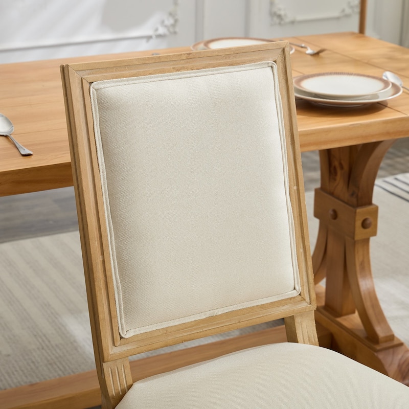 French Decor Chairs Set of 2, Louis Dining Chairs with Square Backrest and Exquisitely Carved Solid Wood Frame