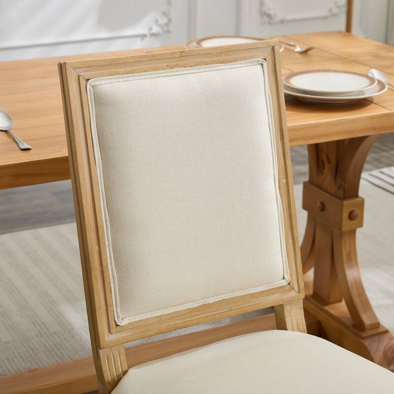 French Style Dining Chairs Set of 2, Mid Century Modern Upholstered Kitchen Chairs, Accent Chairs with Square Backrest