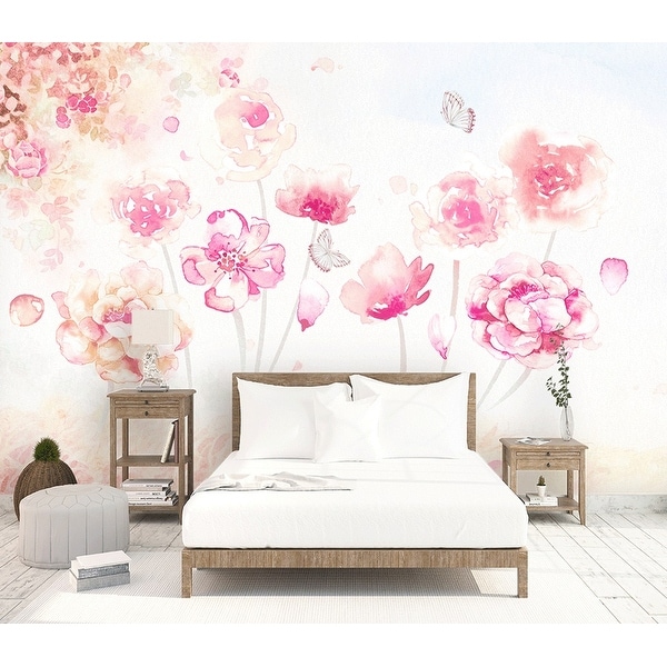 Floral Romantic Blossom Pink Flower Removable Textile Wallpaper ...