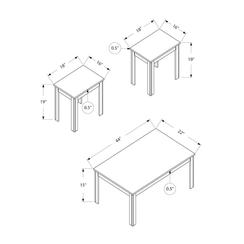 Set of 3 Rectangular Coffee Tables for Living Room Modern Design 44 Inches - 44” x 22” x 15”