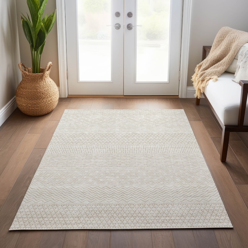Machine Washable Indoor/ Outdoor Modern Stripes Chantille Rug
