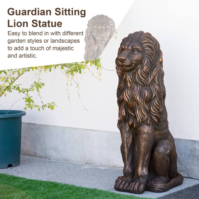 Glitzhome 36.25"H Oversized MGO Bronze/White/Black Sitting Lion Garden Statue