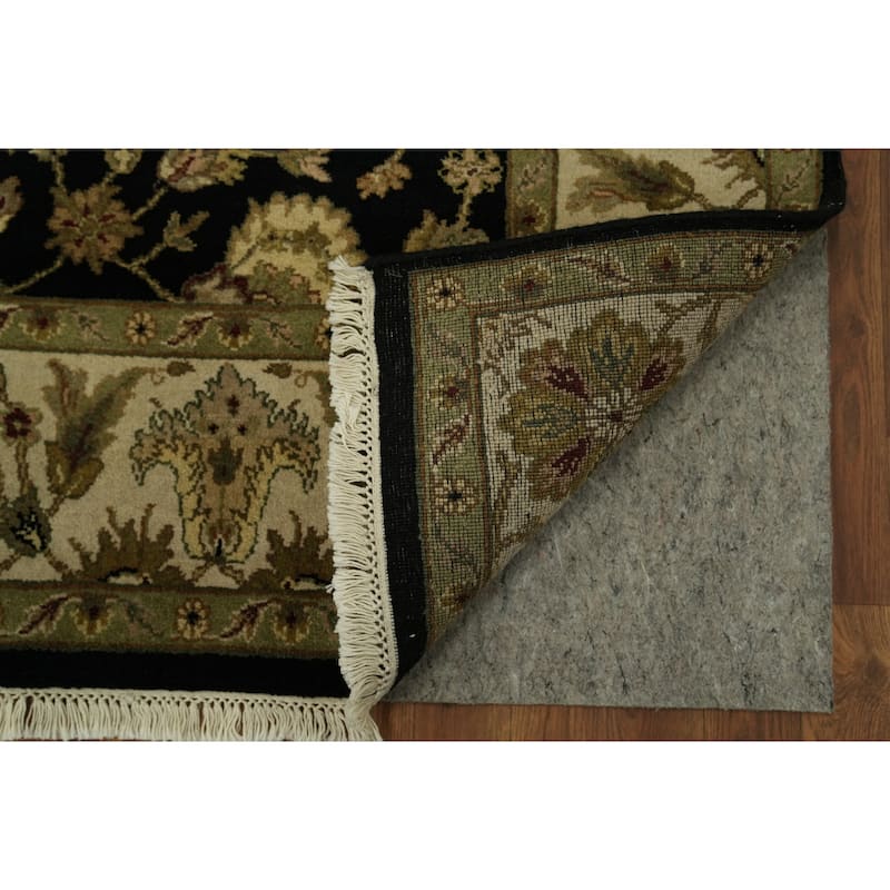 Hand Knotted Oriental 100% Wool Carpet Traditional All-Over Black Agra Area Rug - 9' 2'' X 6' 2''