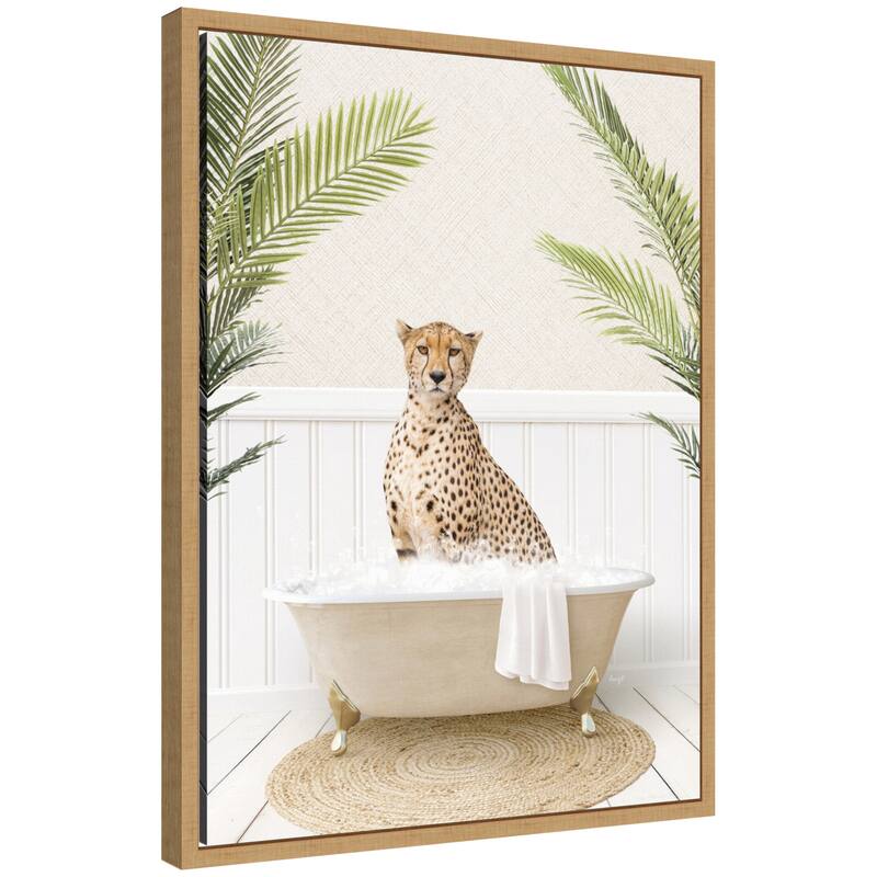 Kate and Laurel Sylvie Cheetah in Palms Bath Framed Canvas by Amy Peterson - 18x24
