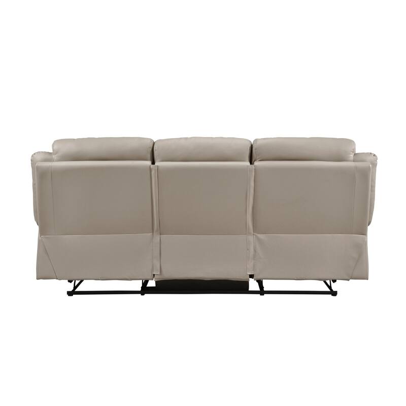 Conia Manual Double Reclining Sofa, Latte Beige Leather, 87 Inch