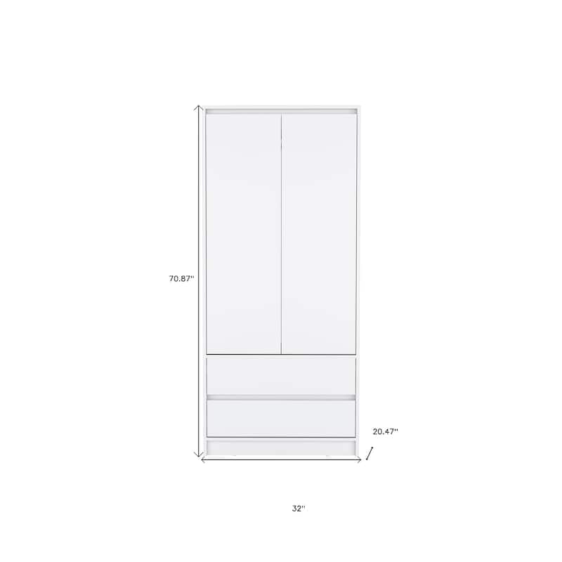 HomeRoots 71" White Wood Two Door Two Drawer Combo Dresser