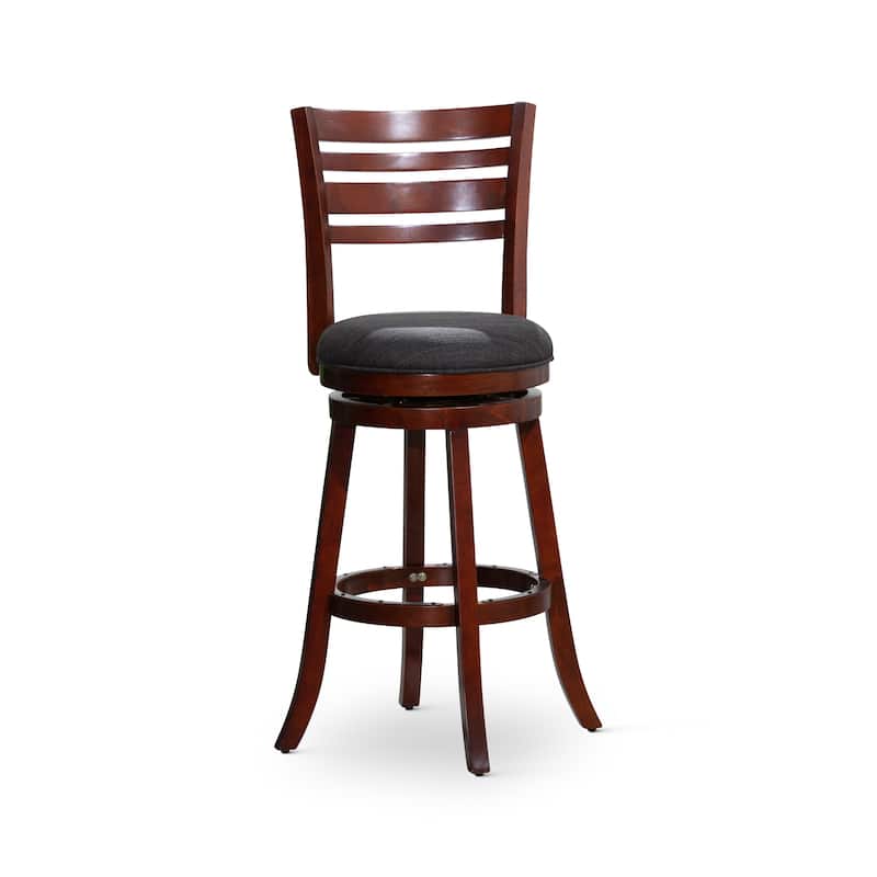 DTY Indoor Living Granby 4-Slat Back Swivel Stool - Cherry Finish/Charcoal Fabric - Bar Height - 29-32 in.