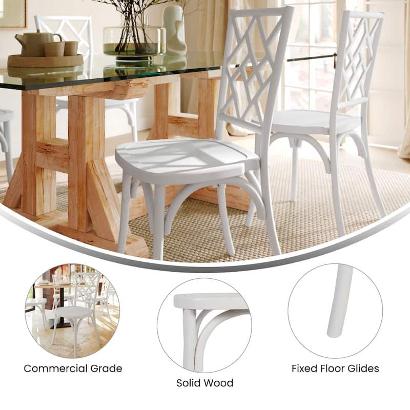2PK Commercial Solid Wood Stackable Dining Chair with Intricate Back - 19.75"D x 17.25"W x 35.5"H