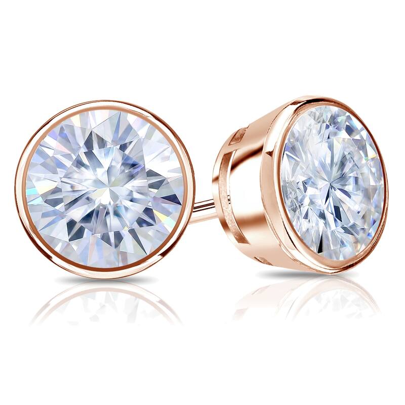Auriya 14k Gold 1 1/2ctw Bezel-set Round Moissanite Stud Earrings - 5.9 mm - Rose