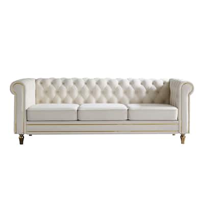 Chesterfield Velvet Sofa with Golden Decorative Strip for Living Room