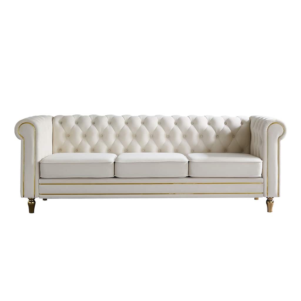 Chesterfield Velvet Sofa with Golden Decorative Strip for Living Room