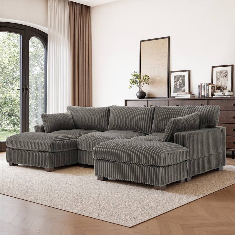 Modren Plush Oversized Modular Sectional Sofa Set with Chaise&Ottoman. - 4-piece/Light Brown - Left Facing