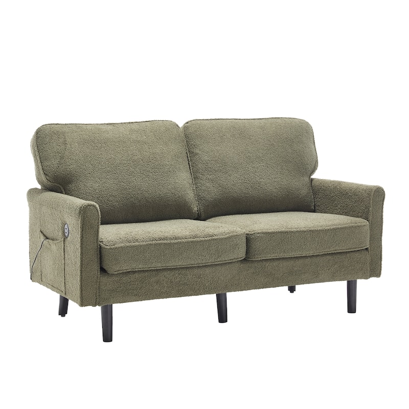 Loveseat Sofa Upholstered Deep Seat Sofa Modern Love Seat with USB & Removable Pillow Cover, Pockets 2-seat Armchair