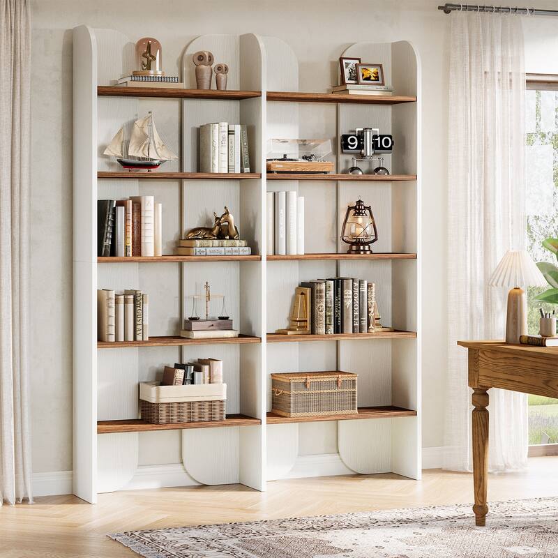 70.87" 5-Tier Double Wide Bookshelf, Open Shelves Tall Floor Standing Bookcase Storage Accent Shelf