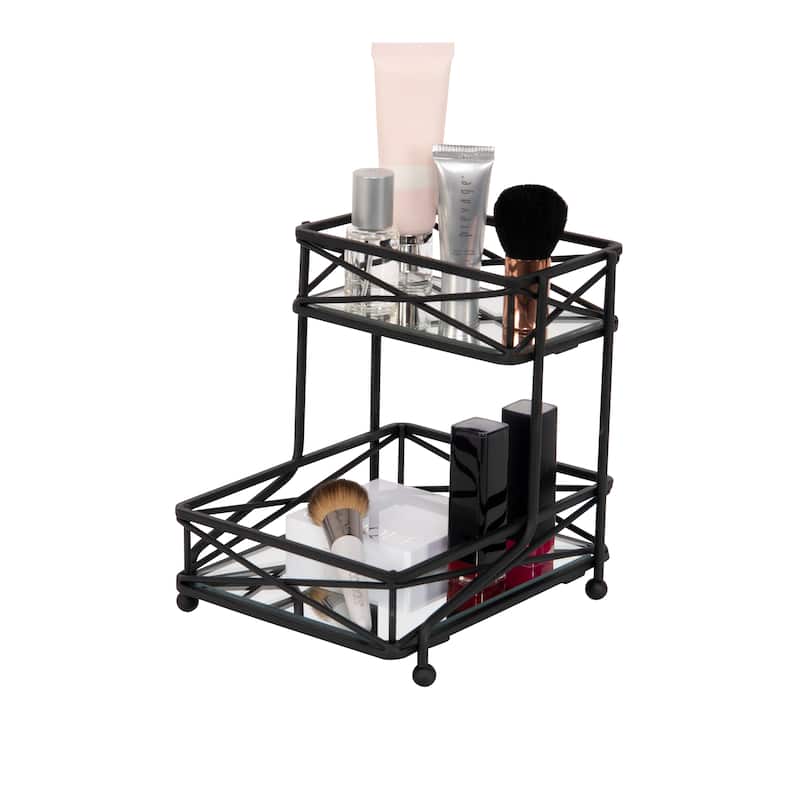 Home Details 2 Tier Sleek Vanity Tower in Matte Black - 5.5"x 6.5"x 6.7"