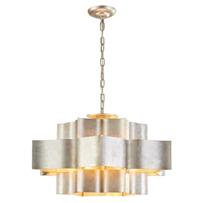12-Light Antique Silver Leaf 3 Tier Metal Chandelier