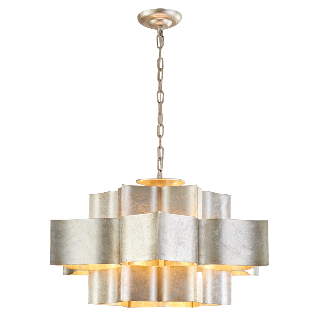 12-Light Antique Silver Leaf 3 Tier Metal Chandelier