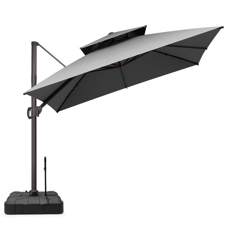 VredHom Double Top 10x10 FT Square Patio Cantilever Umbrella with Rod Wheel Base - DarkGrey