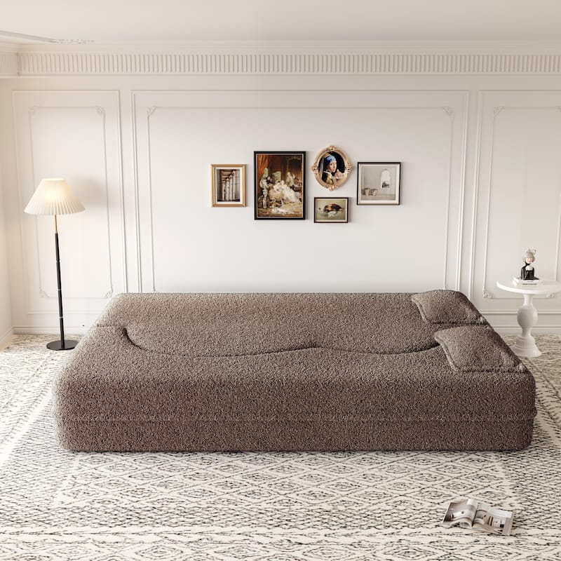 Full-Size Folding Sofa Bed with 2 Pillows, Convertible 3-Tier Floor Couch Sleeper Sofa, Loveseat Chaise Lounge Daybed