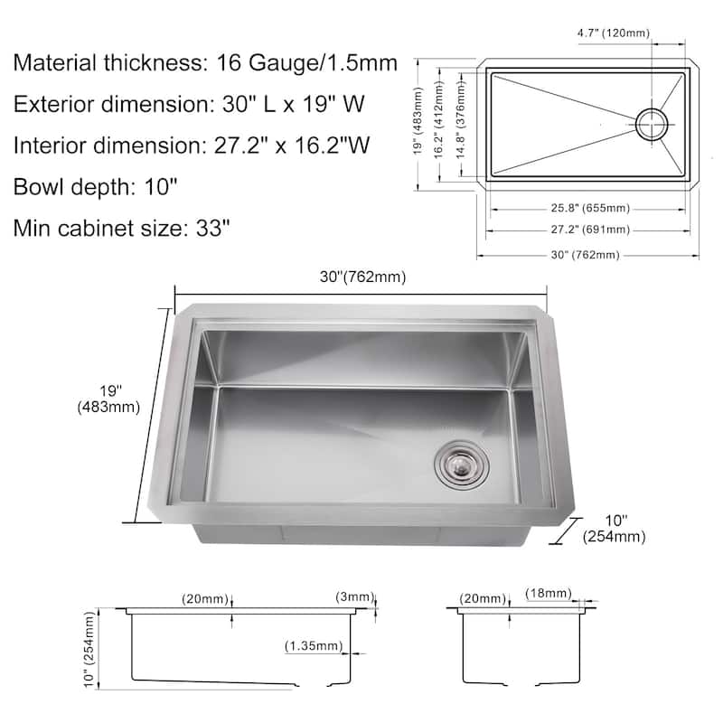 WOWOW Drop-in Single-Bowl Kitchen Sink with Honeycomb Design