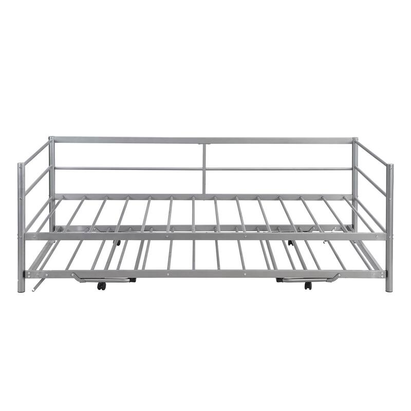 Merax Twin Size Metal Daybed with Adjustable Trundle, Pop Up Trundle