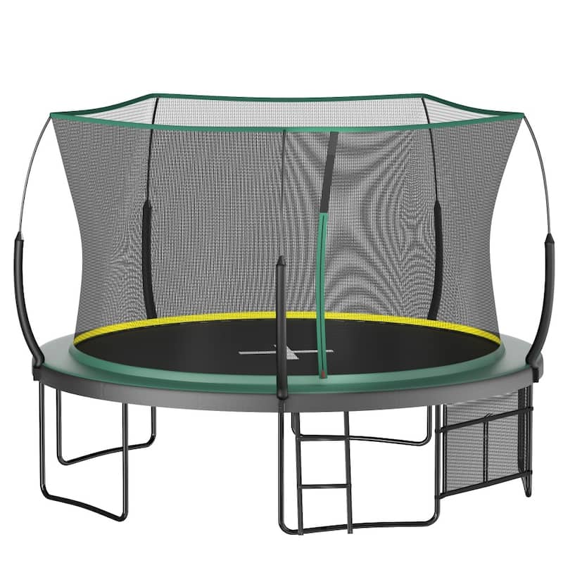 12FT Weather-Resistant Springfree no Gap Trampoline with Ladder & Shoes Bag - Dark Green - 8-11 Years