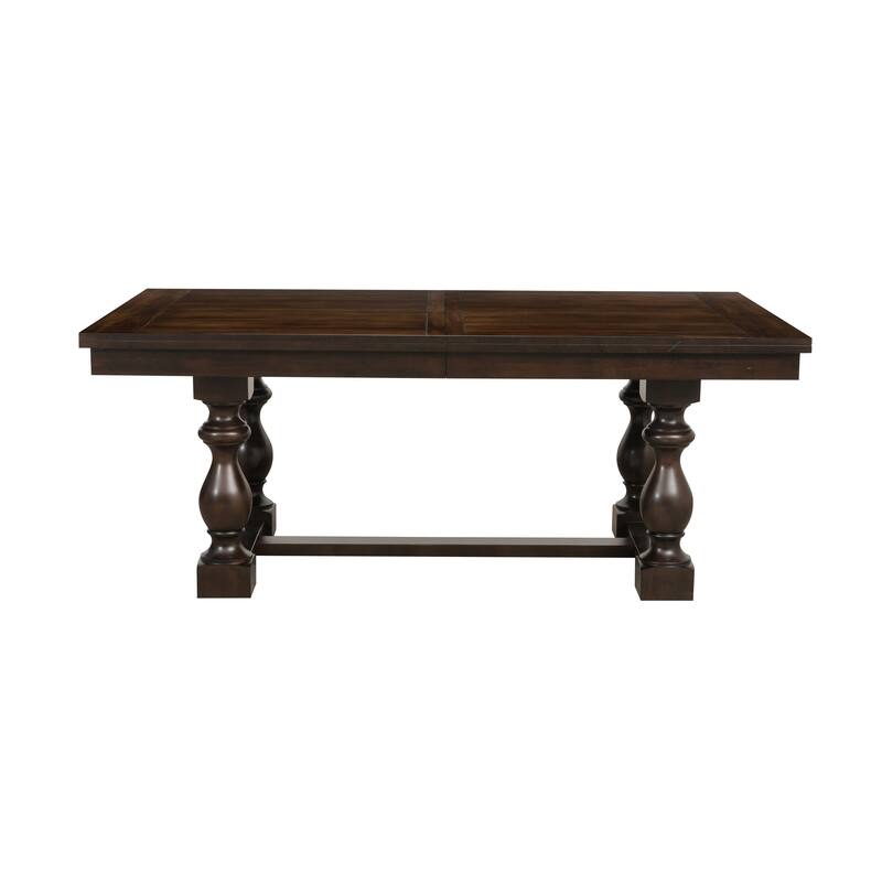 Tesy 76-96 Inch Dining Table, Extendable Rectangular, Dark Oak Brown Wood