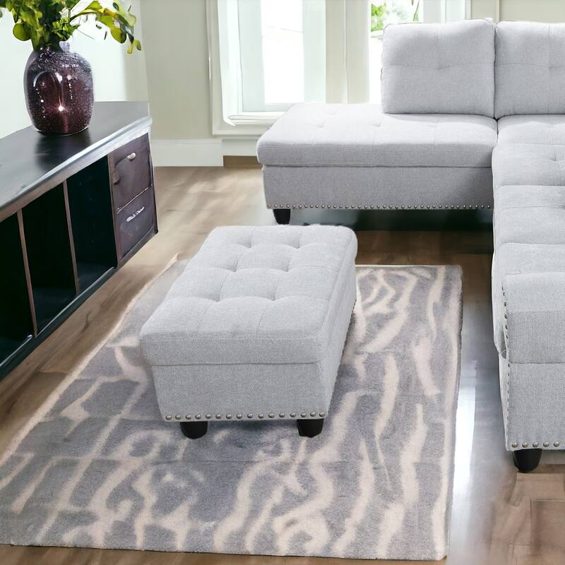KISRAIS 28.5" Wide Upholstered Nailhead Trim Storage Ottoman