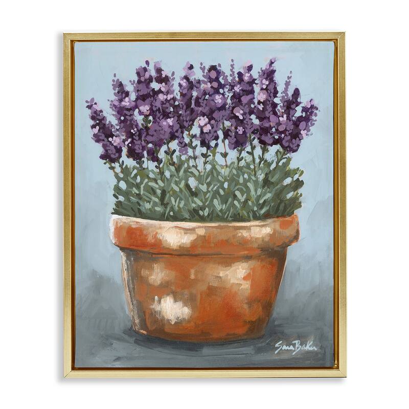Stupell Potted Lavender Herbs Framed Floater Canvas Wall Art Design By Sara Baker - 17 x 21 - Gold