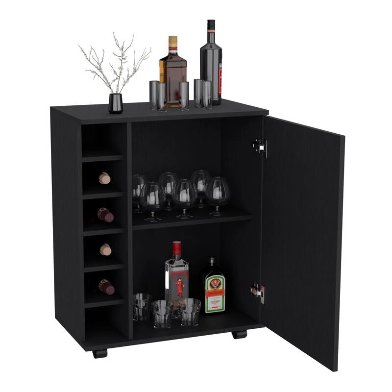 Wick Bar cart with Integrated Wine Storage, Spacious Cabinet and Smooth Rollers
