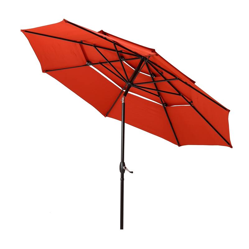 Clihome 10FT 3-Tiers Vented Round Market Umbrella with Crank Lift