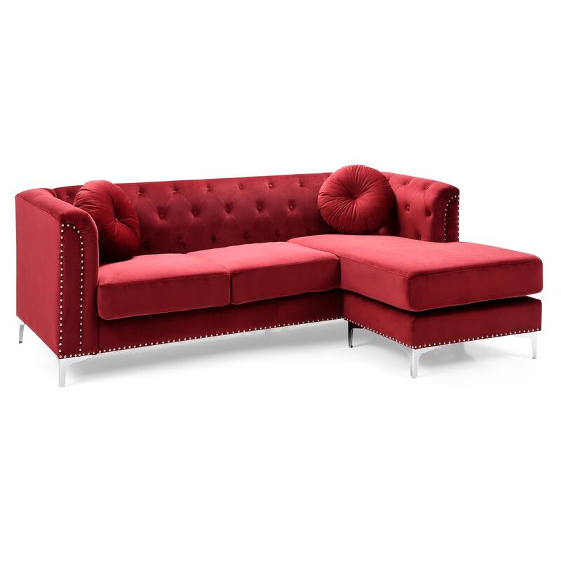 Burgundy Velvet Sofa Chaise, 83"L x 58"W x 31"H, 137 lbs