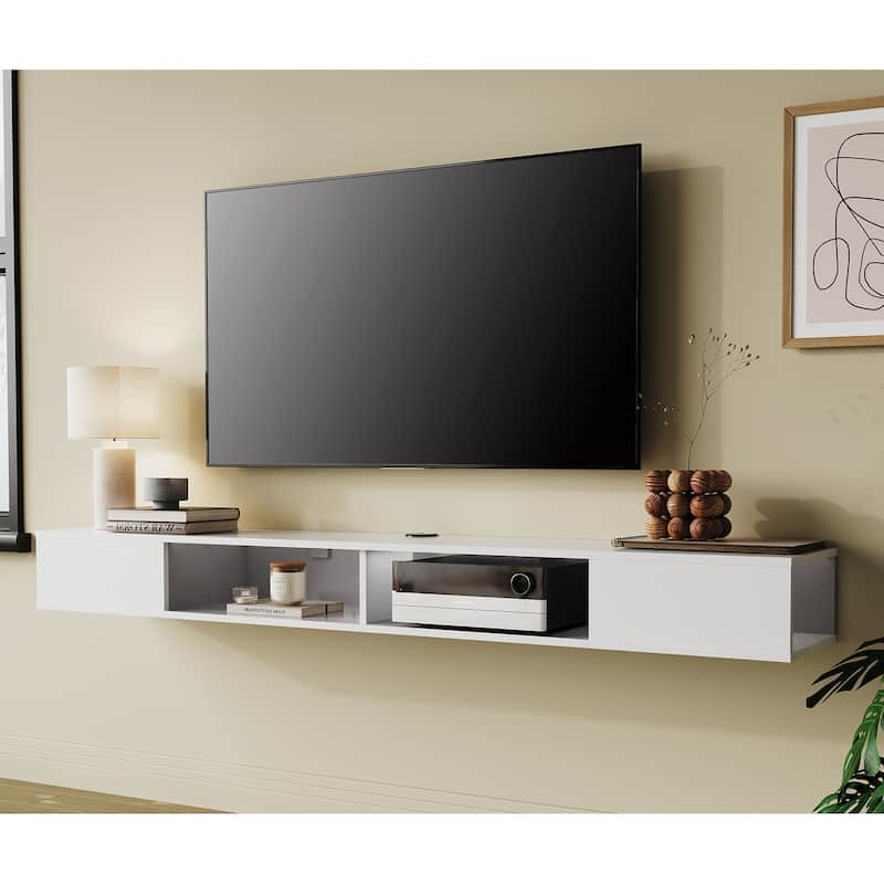 70 inch Floating TV Shelf for Wall, Entertainment Center for Living Room - White