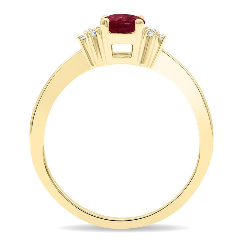 Women's Round Shaped Ruby and Diamond Half Moon Ring in 10K Yellow Gold