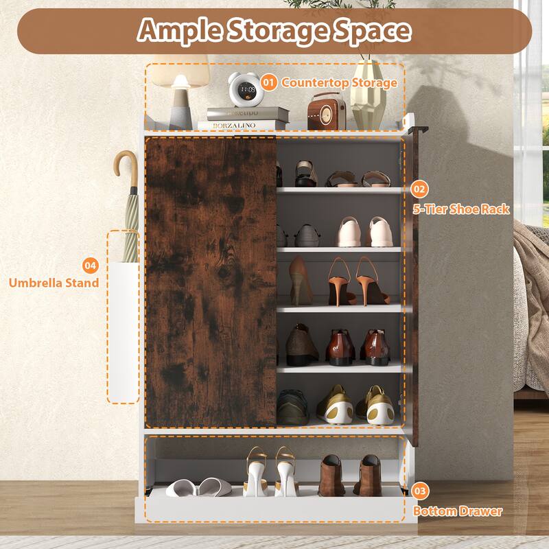 6-Tier Shoe Storage Cabinet with Slide Out Shelf and Umbrella Stand