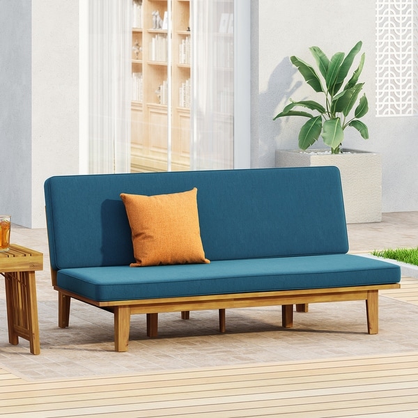 Jill Outdoor Acacia Wood Outdoor Convertible Daybed with Cushion